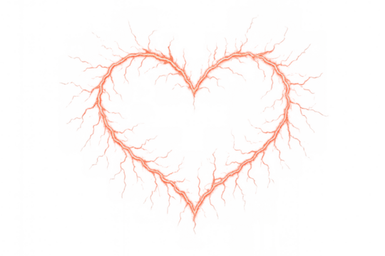 Heart shape formed by glowing red electric lightning discharge symbolising love, passion, and powerful connection