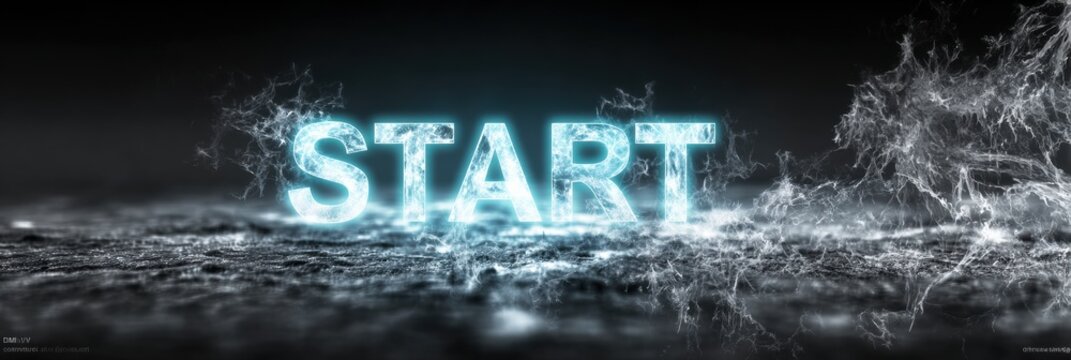 Dynamic Glowing Start Word on a Dark Background With Energy Effects in a Modern Digital Style