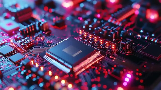Close-up of a central processing unit on a glowing circuit board.