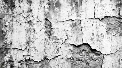 Obraz premium Close-up, monochrome textured wall with peeling paint and cracked surface, showing signs of age