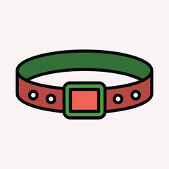 Red and green dog collar with buckle and holes on light background pet accessory animal collar