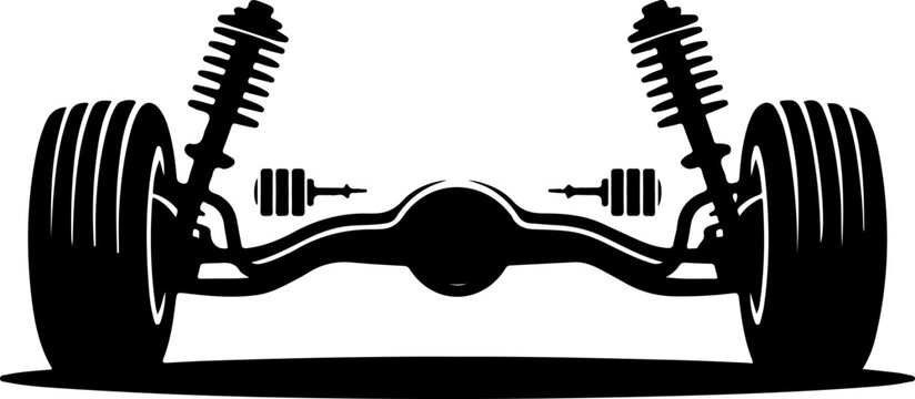 Car rear axle with wheels and suspension components silhouette vector