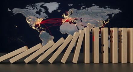 Unraveling Global Impact Dominoes Symbolizing Worldwide Crisis and Economic Collapse
