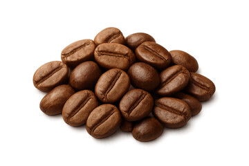 Naklejka premium Coffee beans heap showing roasted brown aromatic seeds, hot drink ingredient, invigorating caffeine for breakfast, transparent background