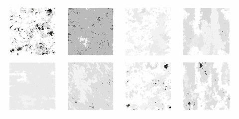 Collection of eight abstract grayscale textured backgrounds with varying densities and patterns