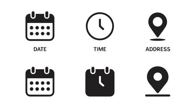 Six Icons for Date Time and Address in Two Styles calendar