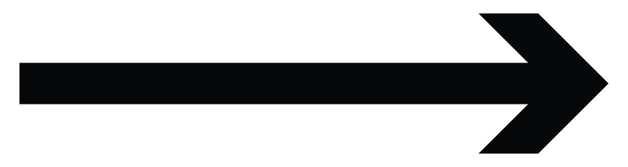 Black arrow pointing right. Black arrow icon pointing to the right on a white background. Long arrow icon. Arrow pointing. Long arrow vector.