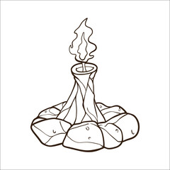 Clean line art vector design of an old lantern with a burning fire
