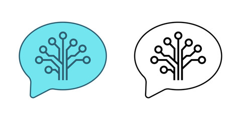 AI thinking process icon with neural lines forming inside a speech bubble. Ideal for artificial intelligence concepts, chatbot UX, and digital brainstorming interface themes.