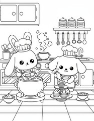 Cute Bunnies Cooking Delicious Treats in a Cozy Kitchen Scene