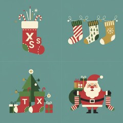 Christmas Stockings Festive Decorations with Santa and Tree Icons