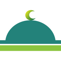 Islamic mosque dome with crescent moon symbol green and white clean design graphic element