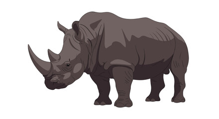Obraz premium A majestic rhinoceros stands powerfully on a white background showcasing its thick skin and formidable horn.