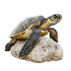 Obraz premium Sea turtle basking Rests on rocks or the beach to warm itself in the sun. full length isolate on transparent background