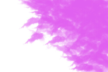 Vibrant magenta smoke cloud wisps swirling and expanding abstractly isolated on white background