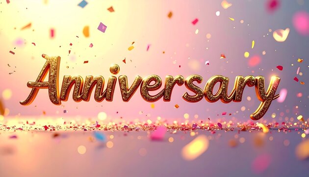 Anniversary Celebration Golden Text Surrounded by Festive Confetti - Powered by Adobe