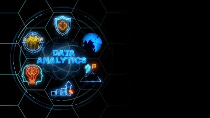 Data analytics concept, infographic dashboard showing KPIs performance . cube glow with and holographic futuristic technology matrix global security with digital spot light and stretch background 4k  - Powered by Adobe