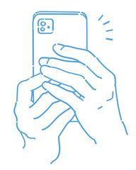 スマートフォンを持つ手。ベクターイラスト素材。