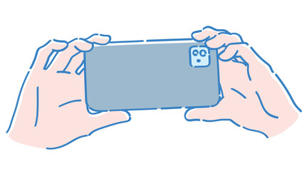 スマートフォンを持つ手。ベクターイラスト素材。