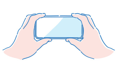 スマートフォンを持つ手。ベクターイラスト素材。