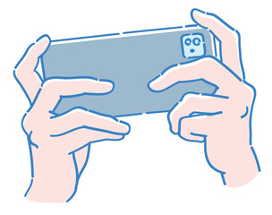スマートフォンを持つ手。ベクターイラスト素材。