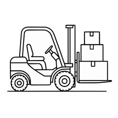 Fototapeta premium Forklift Carrying Pallet with Boxes Line Drawing Industrial Equipment