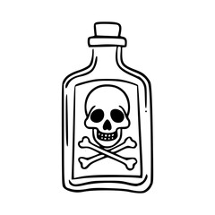 line art drawing of a potion bottle with skull motif