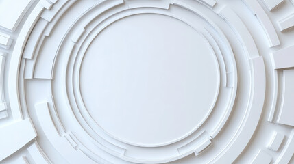 Minimal white tech interface with clean geometry and circular patterns creates modern aesthetic