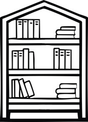 Bookshelf Icon Vector Outline Design for Study and Home Decor