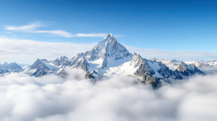 Obraz premium Majestic mountain peaks rise above thick fog, creating breathtaking landscape