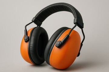 Vibrant orange safety ear protection headphones with dark grey padded headband and earcups