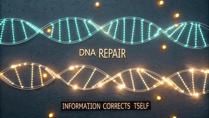 Digital Representation of DNA Repair Mechanisms with Light Effects and Text Emphasizing Self-Correcting Information