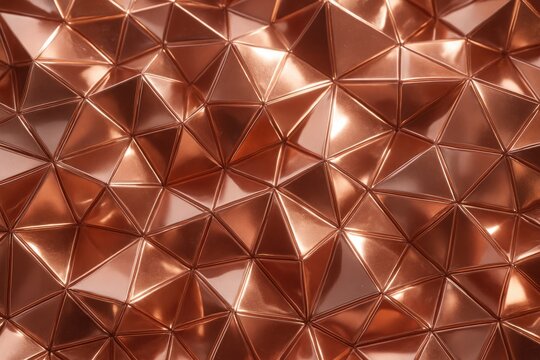 Abstract geometric pattern with rose gold triangular facets creating a luxurious metallic texture