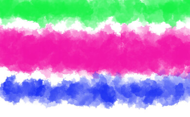 Abstract watercolor stripes of green, pink, and blue isolated on transparent background