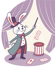 Cute Rabbit Magician Cartoon with Magic Wand