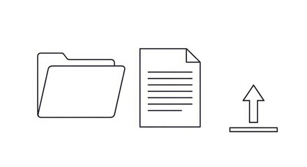 Digital file management icons featuring folder document upload symbol for cloud storage and data transfer concepts illustration