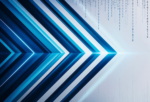 Abstract blue and white digital lines forming an arrow shape with data streams - Powered by Adobe