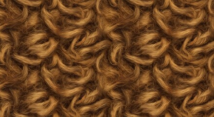 Dense texture of curly goldenbrown fibers or strands creating a soft continuous pattern