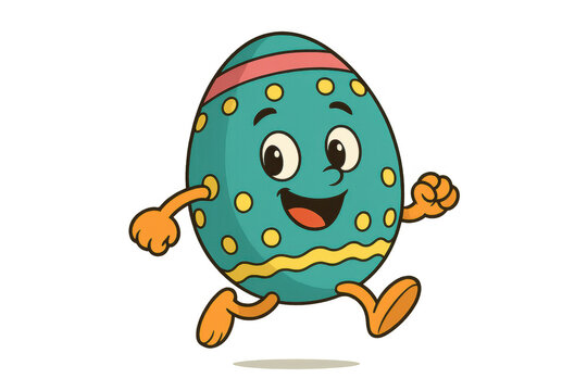 Happy easter egg cartoon character running, celebrating spring holiday with a cheerful expression on transparent background