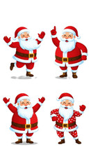 Fototapeta premium Four cheerful Santas in festive poses, spreading holiday joy and Christmas spirit, perfect for seasonal promotions and designs.