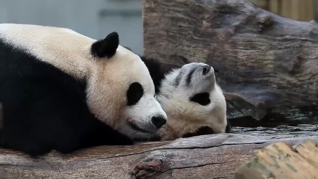 Happy Moment of Mother Panda and her Cubbies, China