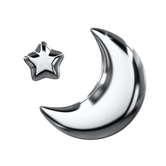3d chrome icon moon and star