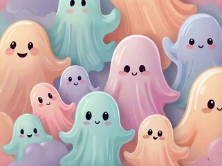 Adorable little ghosts in a kawaii style