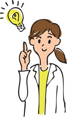 Woman Having a Great Idea with Lightbulb and Pointing Gesture