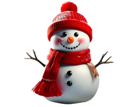  Cheerful 3D Snowman with Red Hat and Scarf – Winter Holiday PNG