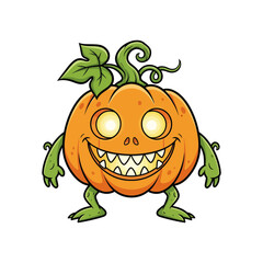 Cute Cartoon Pumpkin Monster Vector Illustration