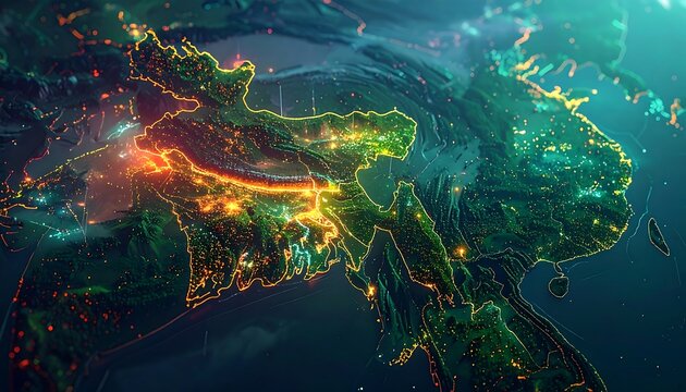 High-tech map of Asia's region
