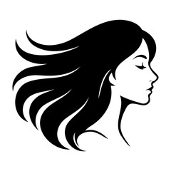 Vector silhouette of a woman with long flowing black hair in a side profile illustration
