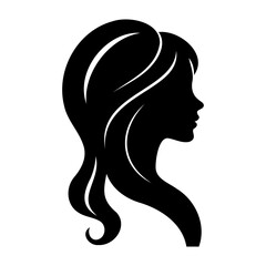 Vector silhouette of a woman with long flowing hair and elegant style in a side profile view