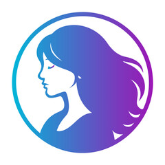 Vector illustration of a woman's profile with long flowing hair inside a gradient circle frame